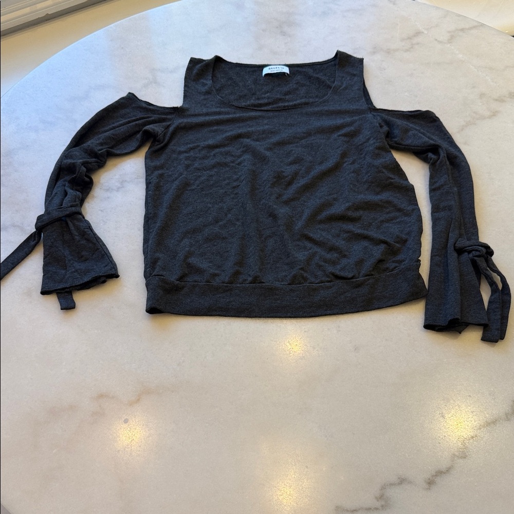 Bailey 44 Charcoal Cold Shoulder Top with Tied Sleeves